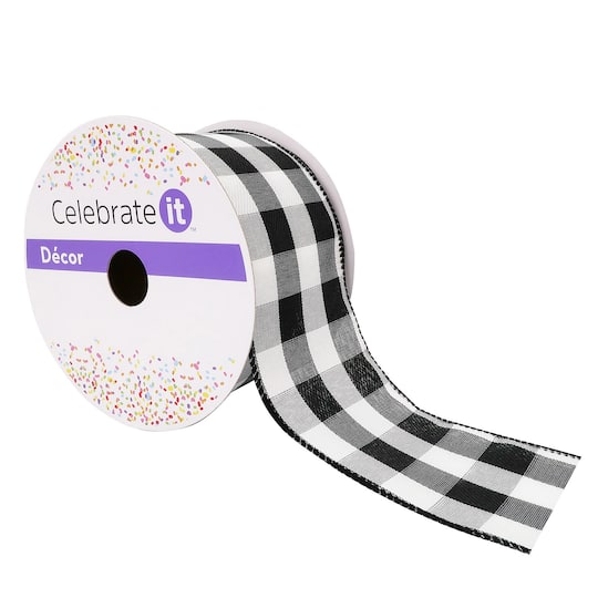 Michaels, 2.5" x 8.3yd. Wired Gingham Ribbon by Celebrate It™ Décor – Category: Decorative Ribbon